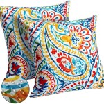 Pillow Covers 18x18 Inch Set of 2 Colorful Paisley Decor Waterproof Throw Pillow Covers Farmhouse Outdoor Waterproof.