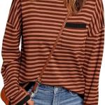 LILLUSORY Womens Striped Soft Knit Pullover Sweater Loose Fit Shirts with Chest Pocket.