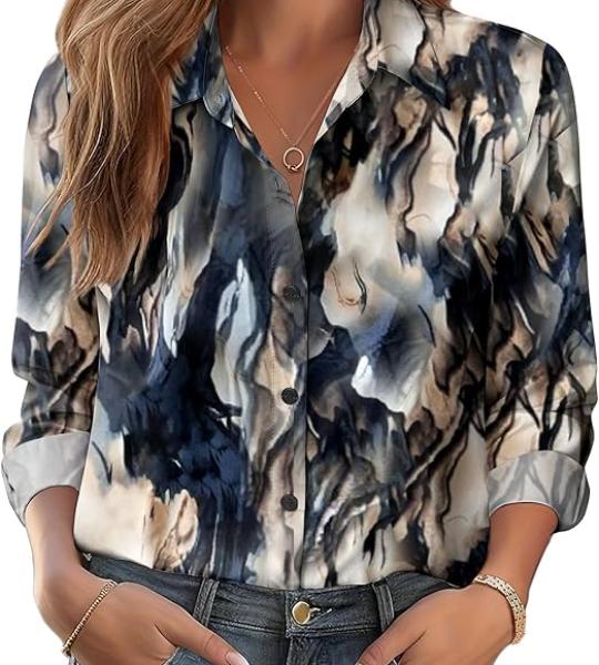 Women Silk Button Down Shirts Long Sleeve Business Casual Tops.