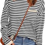 LILLUSORY Womens Striped Soft Knit Pullover Sweater Loose Fit Shirts with Chest Pocket.