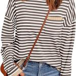LILLUSORY Womens Striped Soft Knit Pullover Sweater Loose Fit Shirts with Chest Pocket.