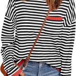 LILLUSORY Womens Striped Soft Knit Pullover Sweater Loose Fit Shirts with Chest Pocket.