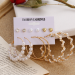 Pearl Tassel Earrings for Women Boho Geometric Heart Crystal Earrings Set