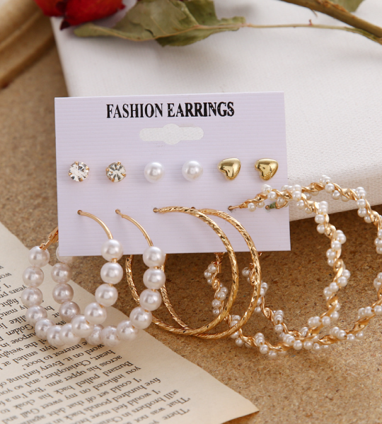 Pearl Tassel Earrings for Women Boho Geometric Heart Crystal Earrings Set
