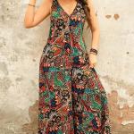 Plus Size Elegant V-Neck Paisley Print Jumpsuit | Stretchy, Machine-Washable Midi with Side Zipper.