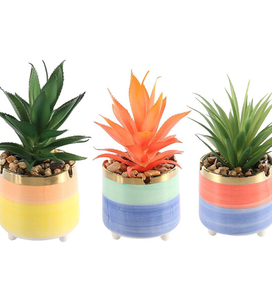 Artificial Succulent Green Red Plants Modern Ceramic Pots for Home Decoration
