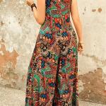 Plus Size Elegant V-Neck Paisley Print Jumpsuit | Stretchy, Machine-Washable Midi with Side Zipper.