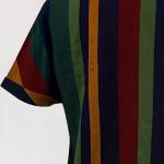 Elegant Women's V-Neck Striped Shirt with Chest Pockets - Multi-Color Horizontal Stripes, Button-Up Blouse,  All-Season Versatile Top for Casual & Professional Wear.