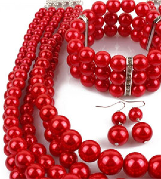 beaded necklace, earrings and bracelet set