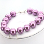 Christmas Gift 10mm Purple Round Glass Pearl Beads Necklace Bracelet Earrings Sets