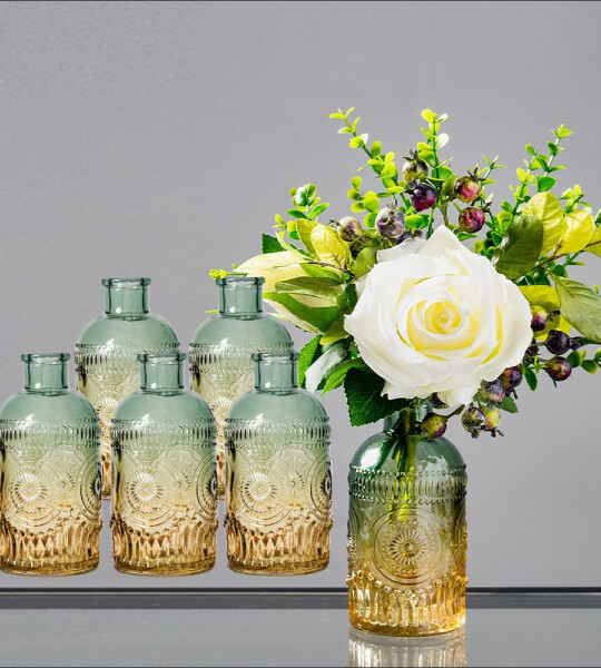 Embossed Rustic Vintage Flower Vase Centerpiece Decor for Shelf Table Decoration