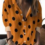 Spring And Autumn New Teenager'S Long Sleeve Shirt, with an Orange Background Covered in Black Dots And Two Irregular Black.