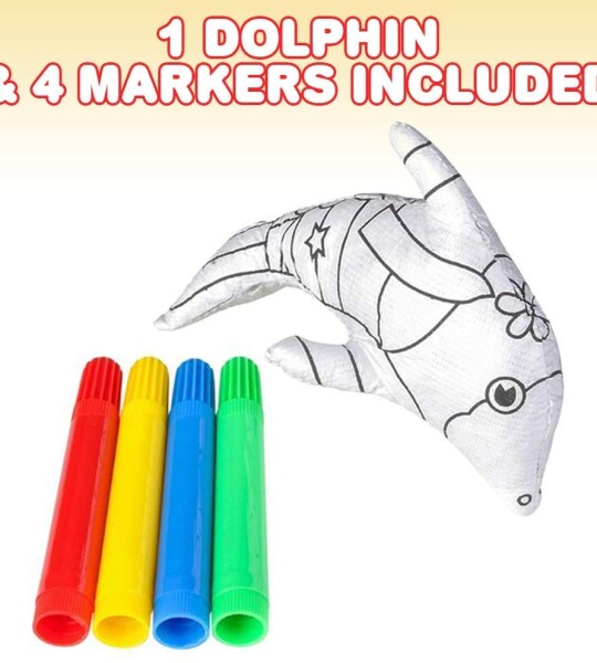 ArtCreativity Dolphin Color-A-Pal, Art Activity Set for Kids with 1 Dolphin Stuffed Toy and 4 Washable Magic Markers.