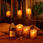 Flickering Candles Birch Bark Battery Candles Real Wax Pillar with Remote Timer