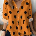 Spring And Autumn New Teenager'S Long Sleeve Shirt, with an Orange Background Covered in Black Dots And Two Irregular Black.