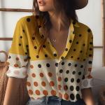 Women's Printed Long-Sleeve Button-Down Shirt | Yellow & Black Polka Dot + Beige & Orange Polka Dot | Turn-Down Collar | 100% Polyester | Machine Washable.