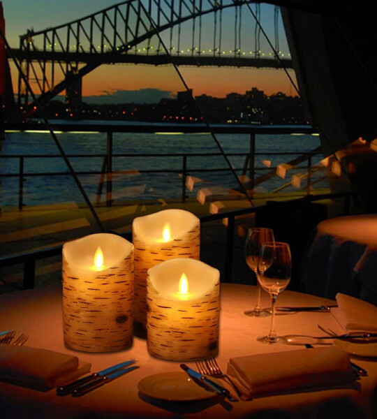 Flickering Candles Birch Bark Battery Candles Real Wax Pillar with Remote Timer