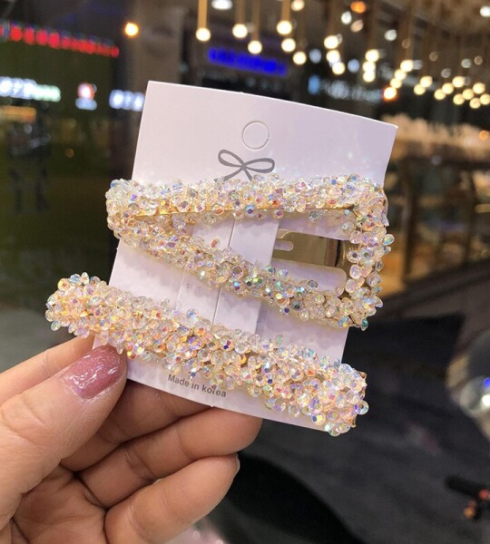 2 PcsSet Korean Hollow Crystal Hair Clips for Women Girls Geometric Triangle Rhinestone Hairpins Barrettes Hair Accessor