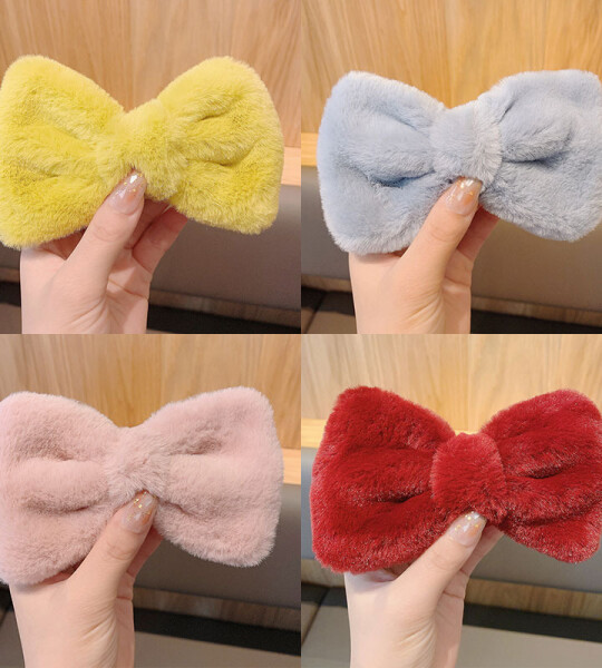 Soft Plush Fur Big Bowknot Hair Clips for Girls Kids Elegant Solid Rabbit Hairpins Hairgrips Barrettes Party Hair Access