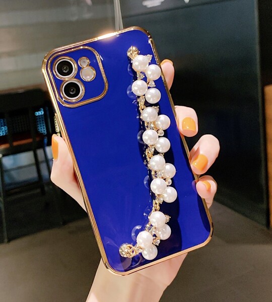 iPhone 12 13 Pro Max Case 6D Plating Pearl Chain Phone Case For iPhone 11 Pro Max XR XS Max 7 8 Plus X Wrist  Band cover