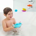 Boon FLEET Toddler Bath Tub Water Stacking Boat Toy Set for Kids Aged 9 Months and Up, Multicolor (Pack of 5)