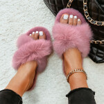 Ladies Band Flat House Fur Slippers