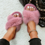 Ladies Band Flat House Fur Slippers