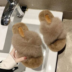 Ladies Band Flat House Fur Slippers