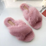 Ladies Band Flat House Fur Slippers