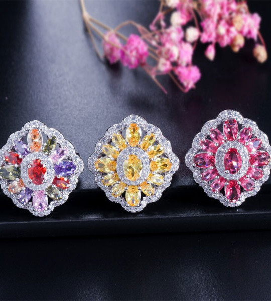 Multi Colored  Ring Necklace and Earring for Ladies