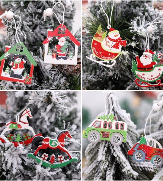 12pcs Christmas Wooden Pendant Merry Christmas Decorations for Home 2021 Cristmas Ornament Xmas Navidad Gift Happy New