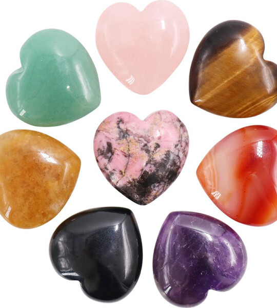 Puff Hearts Healing Palm Crystal Set with Gift Iron Box for Chakra Reiki Home Decoration