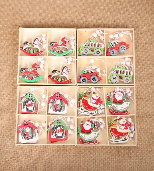 12pcs Christmas Wooden Pendant Merry Christmas Decorations for Home 2021 Cristmas Ornament Xmas Navidad Gift Happy New