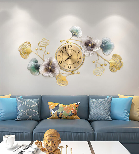 Wall Clock for Living Room Decor Large Metal Leaf Clock