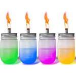 Mason Jar Tabletop Troches  Glass Jar  Silver Stainless Steel Lids   for Patio Garden Camping Decor