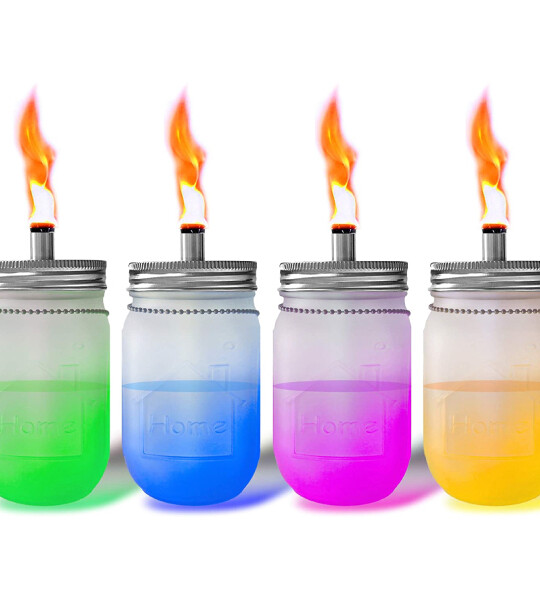 Mason Jar Tabletop Troches  Glass Jar  Silver Stainless Steel Lids   for Patio Garden Camping Decor