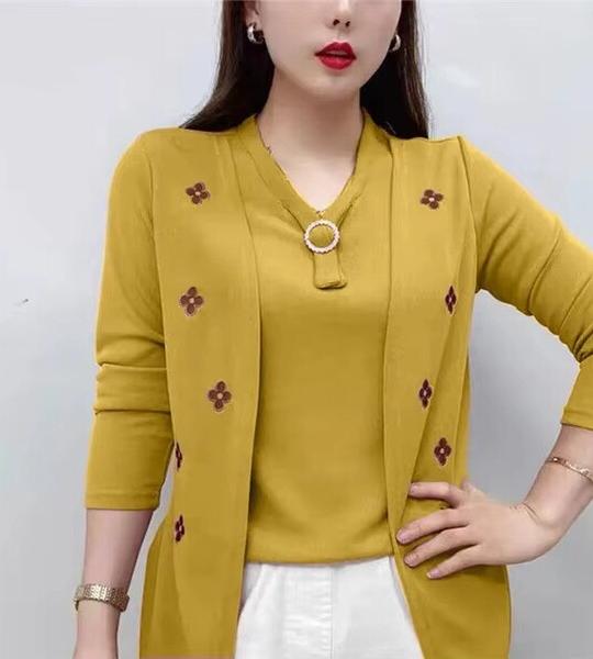 New Spring Autumn Women's T-Shirt Blouse – Middle-Aged Elderly Mothers Fake Two Tops Fashion Bottoming Shirt Female Casual.