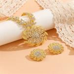 Fashion Sunflower Earrings Necklace Wedding Jewelry Set – Party Accessories for Women Gold Floral Bridal Jewelry Set Gift.