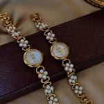 Golden French New Classy Pearl Inlaid Luxury Retro Elegant Women's Watch – Round Pearl Mother Dial 30m Waterproof Daily Party Wrist Gift.