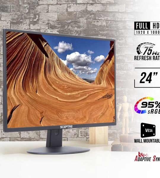 Sceptre 24" Professional Thin 75Hz 1080p LED Monitor 2x HDMI VGA Build-in Speakers, Machine Black (E248W-19203R Series)