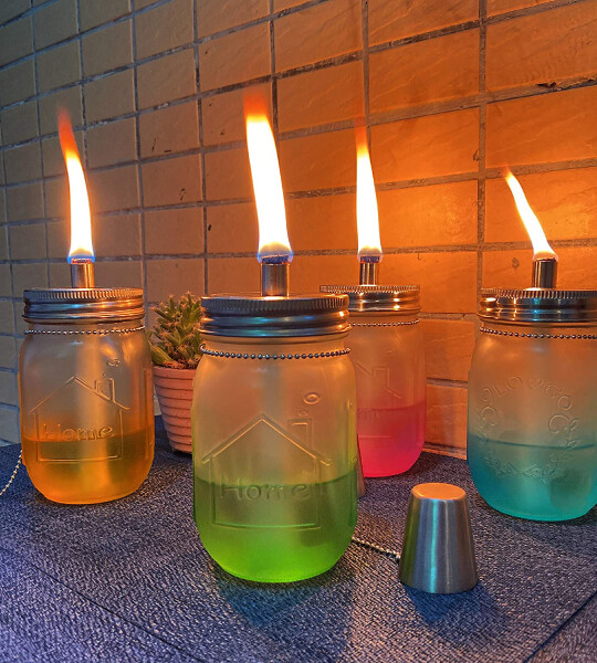 Mason Jar Tabletop Troches  Glass Jar  Silver Stainless Steel Lids   for Patio Garden Camping Decor