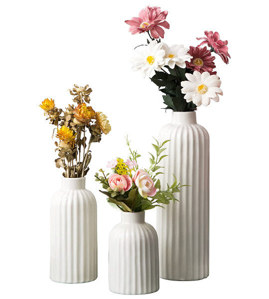 White Ceramic Vase Glaze Finish Flower Vases Home Decoration