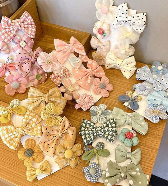 8 PcsSet Korean Children Simple Cute Flower Hairpins Fashion Sweet Girl Princess Fabric Plaid Bow Hair Clips Hair Access