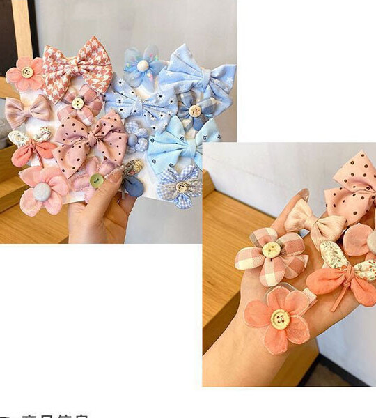 8 PcsSet Korean Children Simple Cute Flower Hairpins Fashion Sweet Girl Princess Fabric Plaid Bow Hair Clips Hair Access