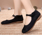 Cresfimix Mocasines Mujer Women Cute Black Light Weight Floral Ballet Shoes Lady Casual Buckle Strap Anti Skid Dance Sho