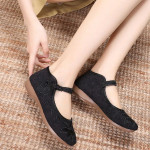 Cresfimix Mocasines Mujer Women Cute Black Light Weight Floral Ballet Shoes Lady Casual Buckle Strap Anti Skid Dance Sho