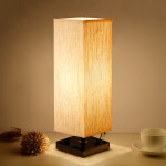 Small Bedside Table Lamp Solid Wood Bedroom Lamp with Square Fabric Shade for Home Decoration